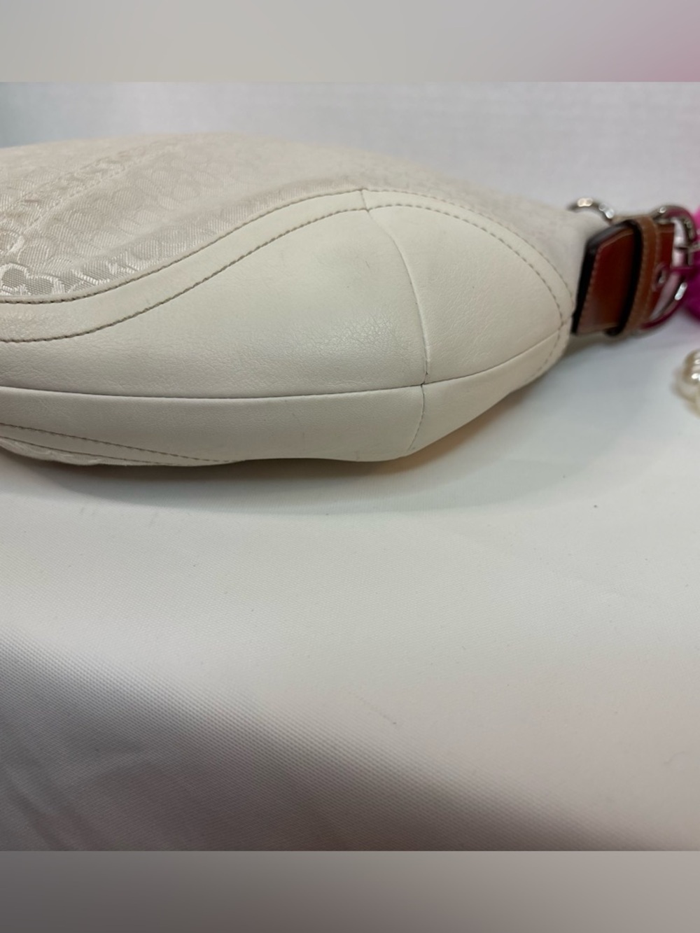 Vintage Coach Signature Soho Hobo Shoulder Bag White Jacquard Brown Leather - Picture 14 of 15